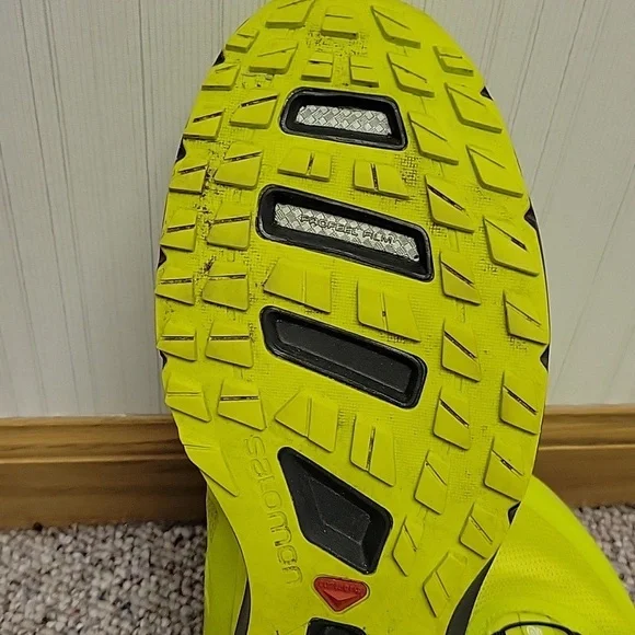 Salomon, Men's Sense Pro 2 Neon Yellow and Dark Gray Trail Shoes, Sz 12.5